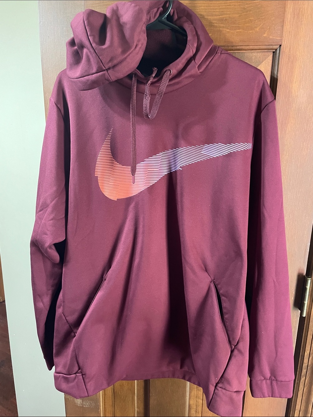 Nike Maroon Pullover Hoodie with Gradient Orange-to-White Swoosh